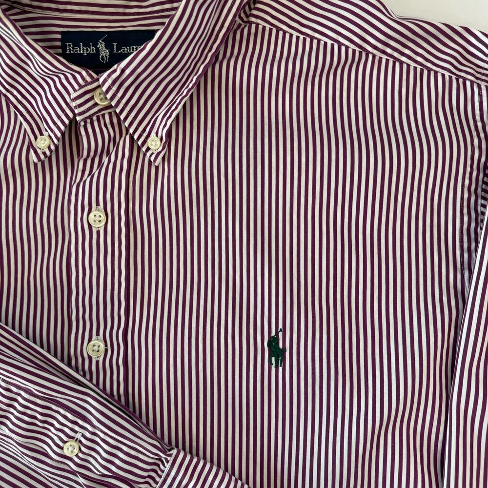 Ralph Lauren Men's XXL Classic Purple/White Stripe Long Sleeve Button Down Shirt - Picture 2 of 5